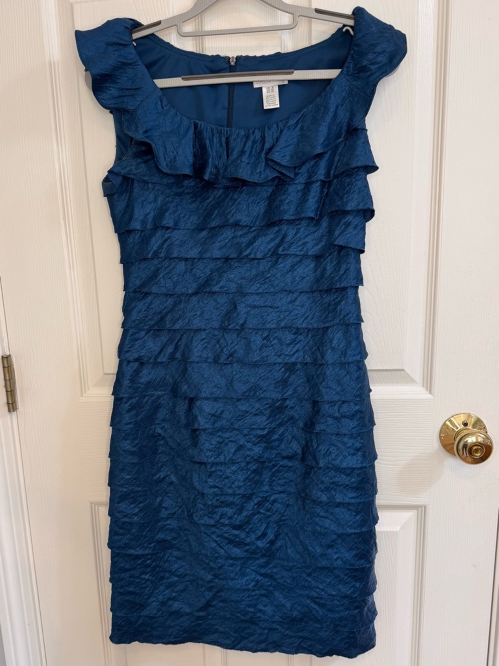 London Times Navy Blue Ruffle Tiered Sheath Dress - Size 6
